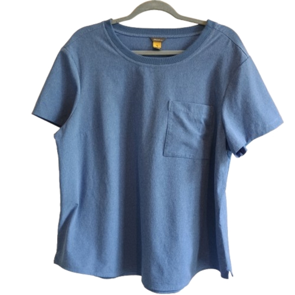 Eddie Bauer Women’s 2XL Blue Pocket T-Shirt Top Stretchy Casual Basic Tee